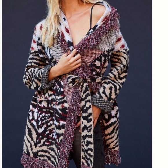 NWT Anthro Paloma Fringe tiger  print cardigan XS - Picture 3 of 16